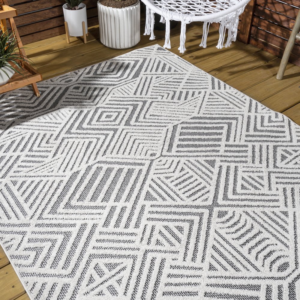 Jordan High-Low Pile Art Deco Geometric Indoor/Outdoor Area Rug. Picture 8