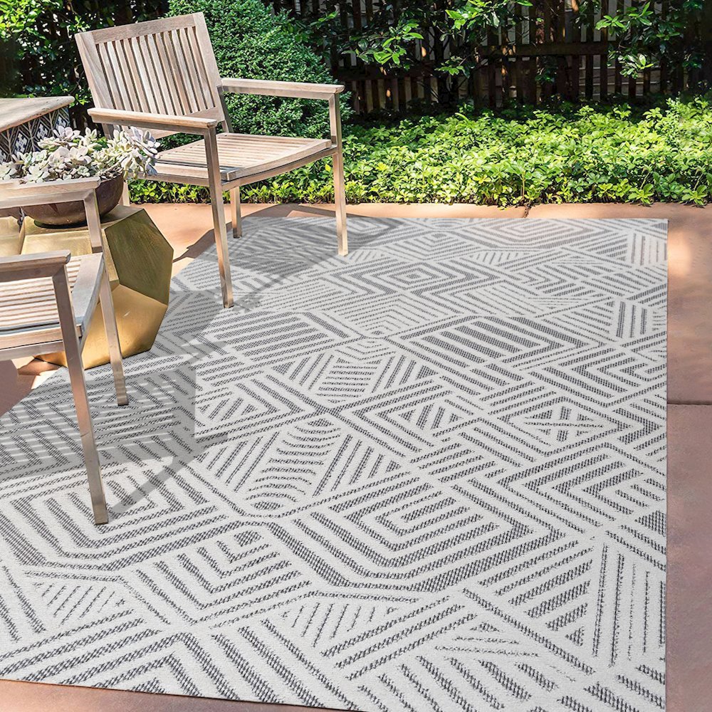 Jordan High-Low Pile Art Deco Geometric Indoor/Outdoor Area Rug. Picture 5