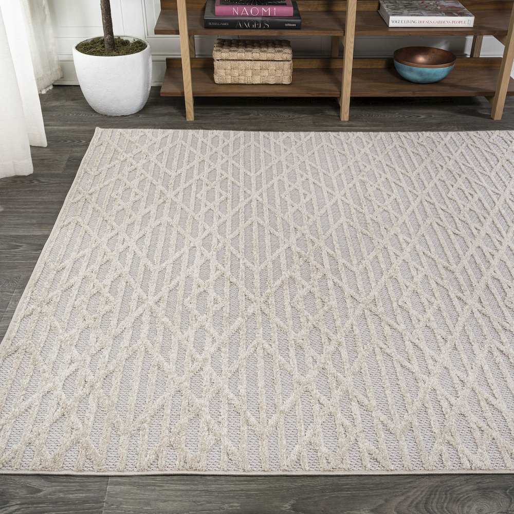 Ararat High-Low Pile Moroccan Diamond Modern Indoor/Outdoor Area Rug. Picture 3