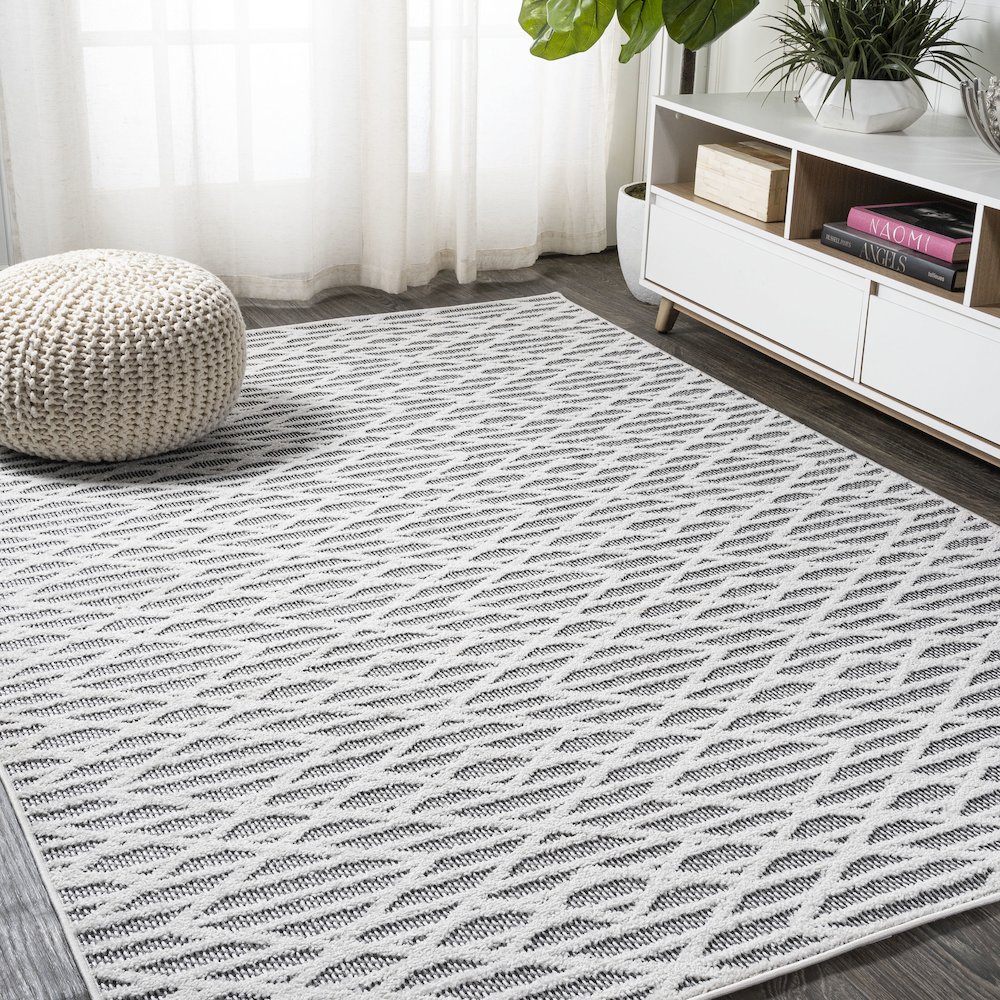 Ararat High-Low Pile Moroccan Diamond Modern Indoor/Outdoor Area Rug. Picture 2