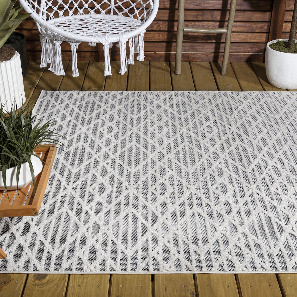 Ararat High-Low Pile Moroccan Diamond Modern Indoor/Outdoor Area Rug. Picture 7