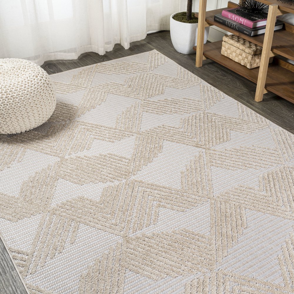 Jazz High-Low Pile Art Deco Geometric Indoor/Outdoor Area Rug. Picture 4