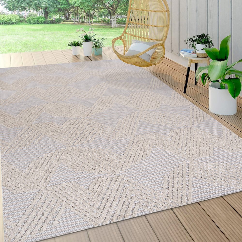 Jazz High-Low Pile Art Deco Geometric Indoor/Outdoor Area Rug. Picture 5