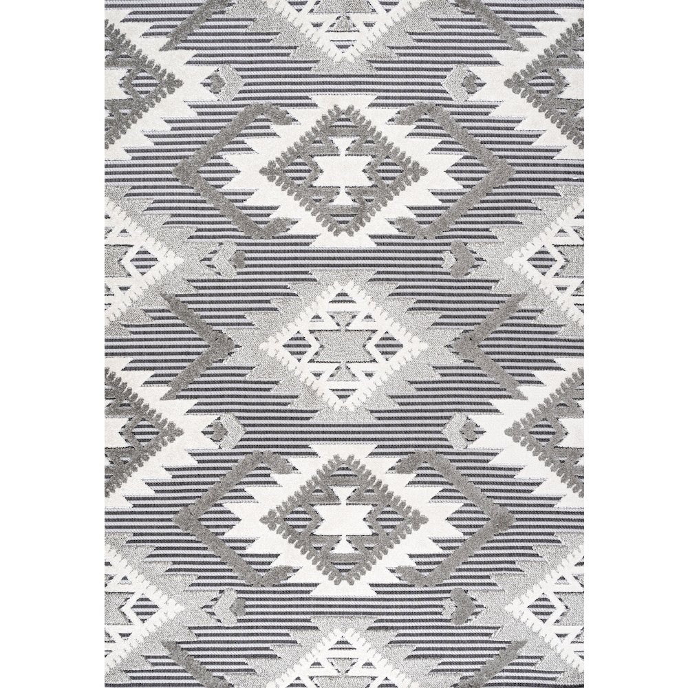 Sumak High-Low Pile Neutral Diamond Kilim Area Rug. Picture 1