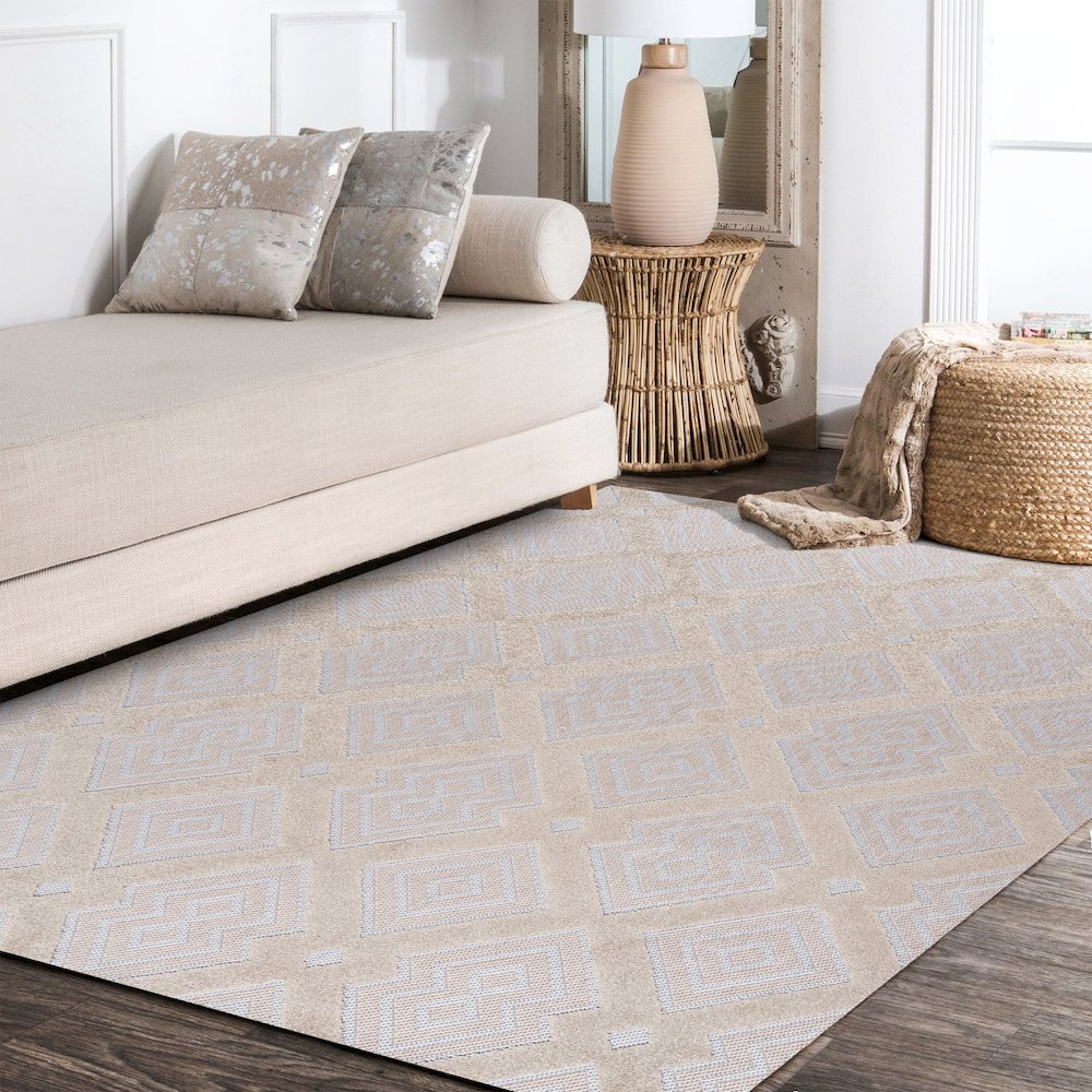 Duwun High-Low Pile Ogee Trellis Tone On Tone Indoor/Outdoor Area Rug. Picture 15