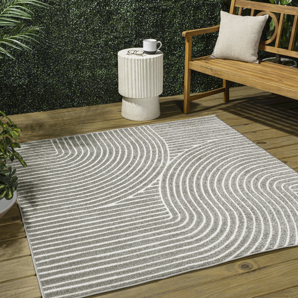 Hallie High-Low Minimalist Curve Geometric  Indoor/Outdoor  Rug. Picture 1