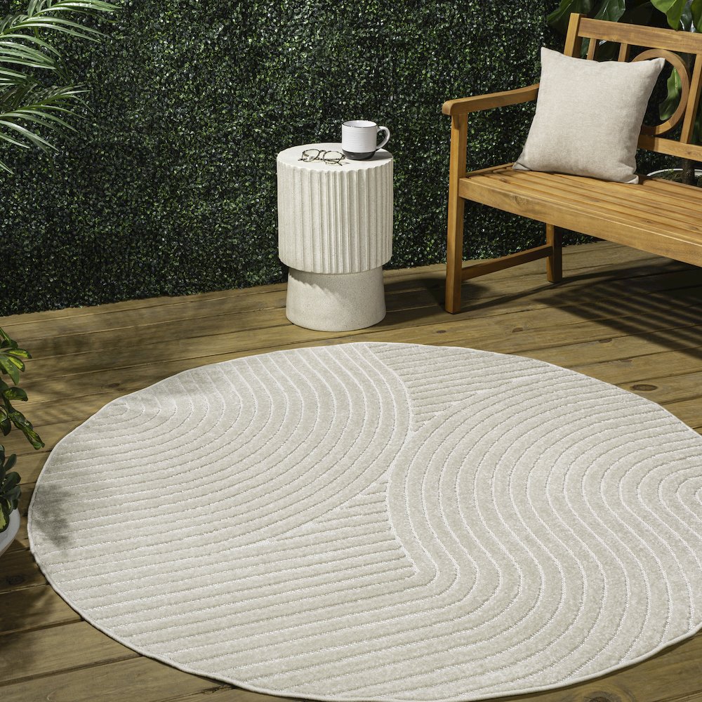 Hallie High-Low Minimalist Curve Geometric  Indoor/Outdoor  Rug. Picture 1