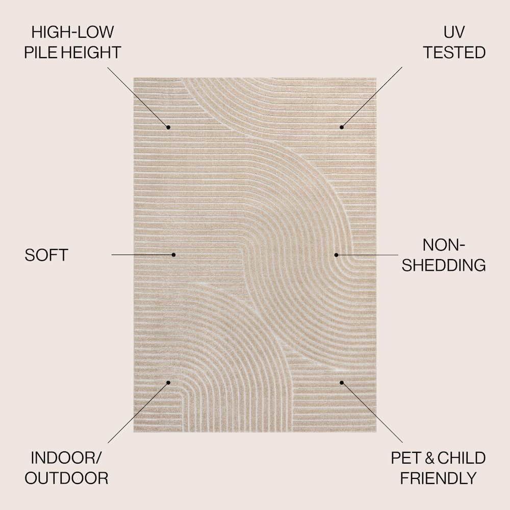 Hallie High-Low Minimalist Curve Geometric Indoor/Outdoor Area Rug. Picture 6