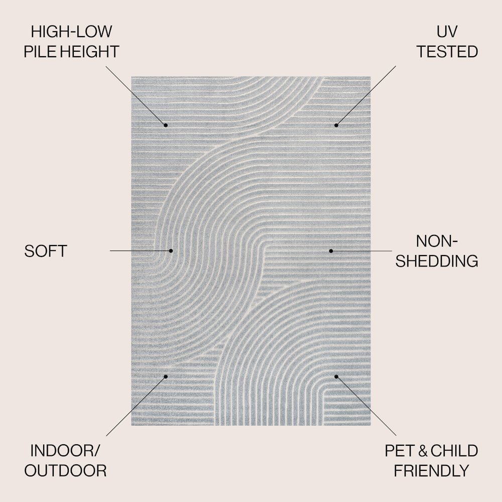 Hallie High-Low Minimalist Curve Geometric Indoor/Outdoor Area Rug. Picture 6