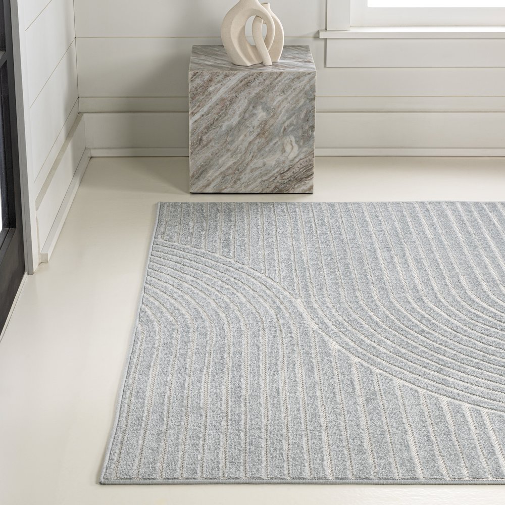 Hallie High-Low Minimalist Curve Geometric Indoor/Outdoor Area Rug. Picture 2