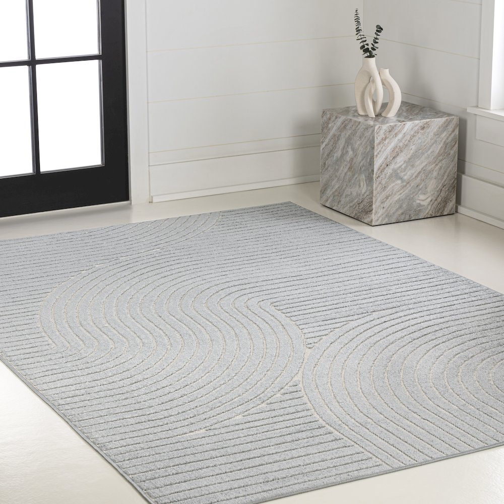 Hallie High-Low Minimalist Curve Geometric Indoor/Outdoor Area Rug. Picture 3