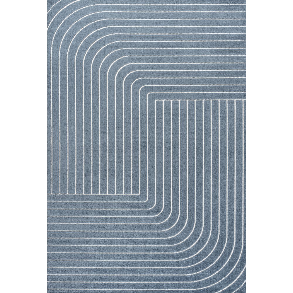 Minimalist Angle Geometric Dark Blue 8 ft. x 10 ft. Indoor/Outdoor Area Rug. Picture 1