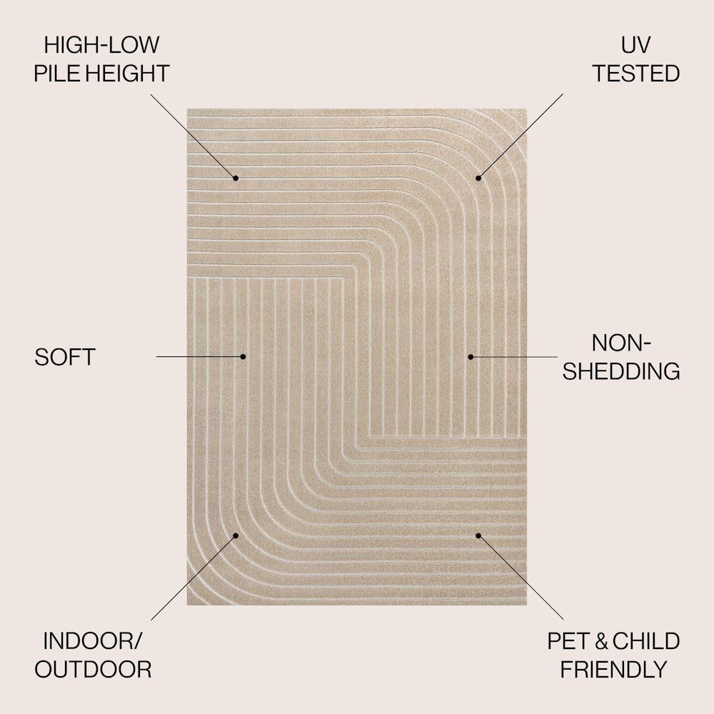 Minimalist Angle Geometric Beige/Cream 8 ft. x 10 ft. Indoor/Outdoor Area Rug. Picture 6