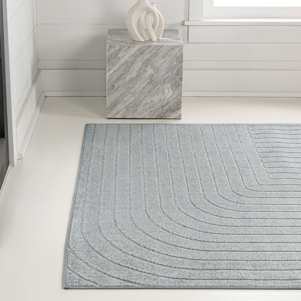 Minimalist Angle Geometric Light Blue 8 ft. x 10 ft. Indoor/Outdoor Area Rug. Picture 2