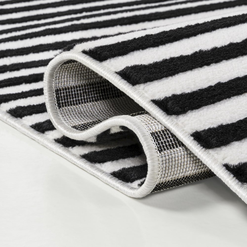Aarhus High-Low Minimalist Scandi Striped Black/White 5 ft. x 8 ft. Area Rug. Picture 5
