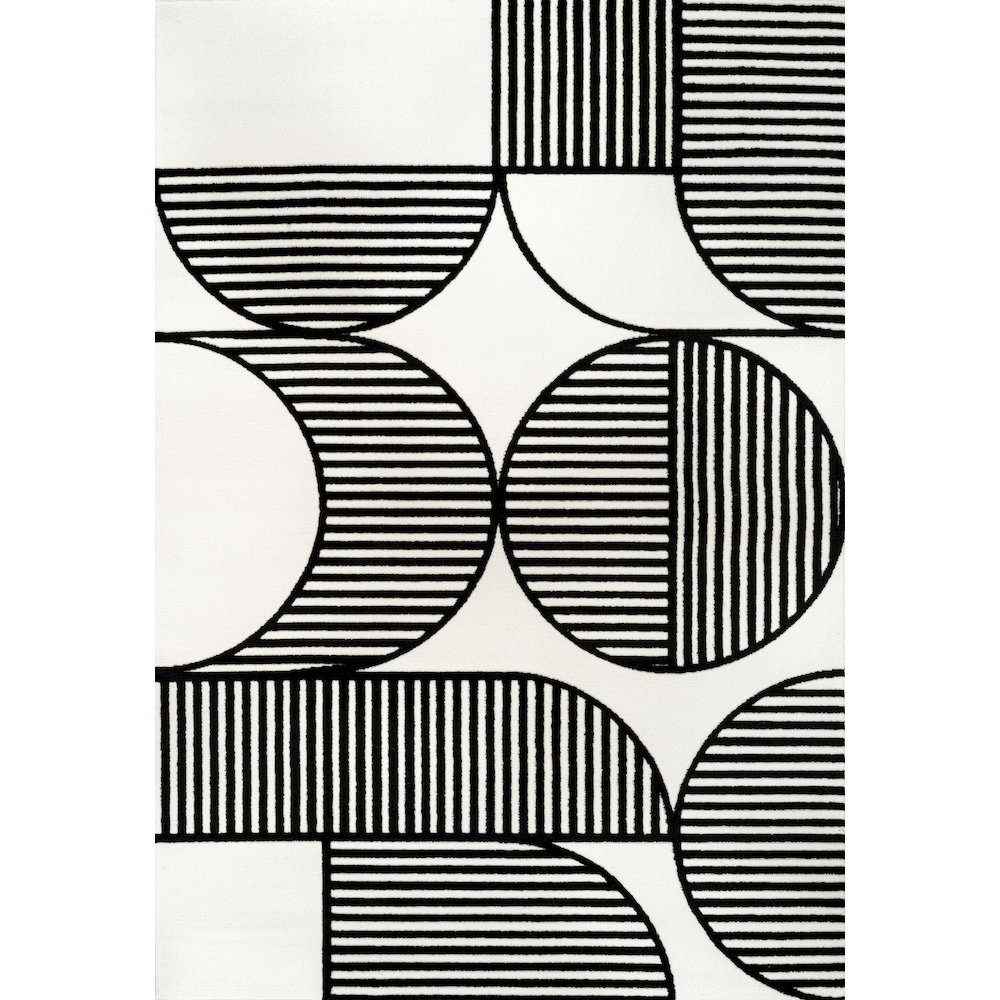 Nordby High-Low Geometric Arch Scandi Striped Black/White 5 ft. x 8 ft. Area Rug. Picture 1