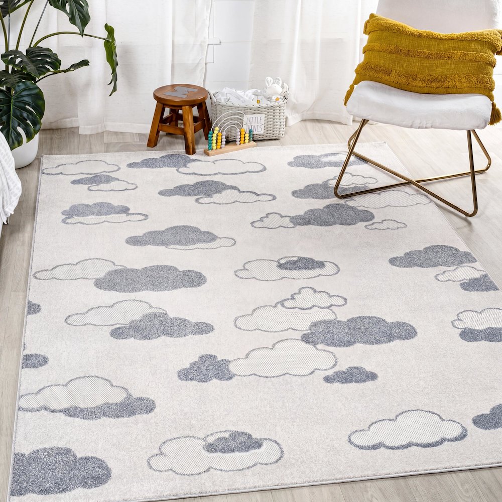 Hedwig High-Low Scandi Ivory/Blue 5 ft. x 8 ft. Indoor/Outdoor Area Rug. Picture 2