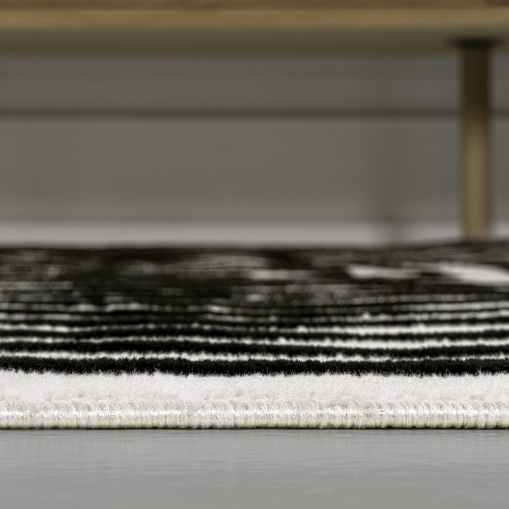 Freya Modern Scandinavian Arch Stripe Monotone High-Low Black/White Area Rug. Picture 5