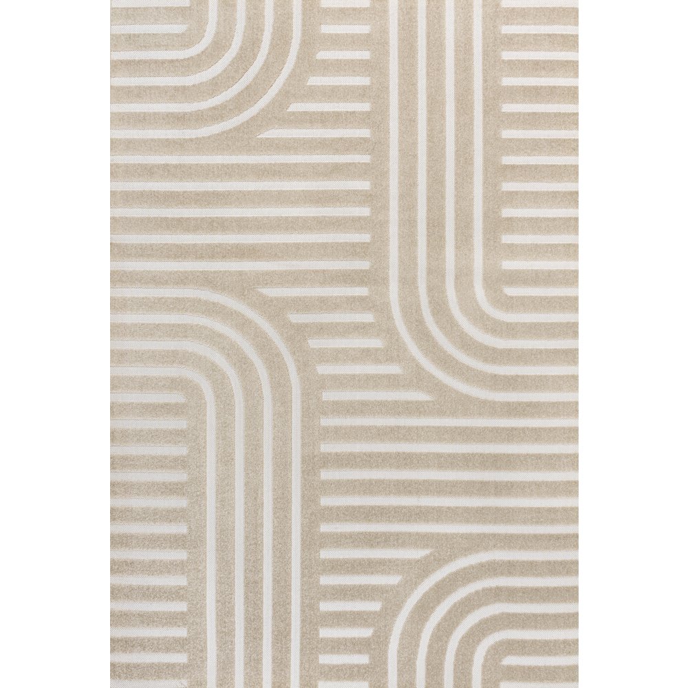 Anders High-Low MidCentury Modern Arch Stripe Two-Tone Indoor/Outdoor Area Rug. Picture 1