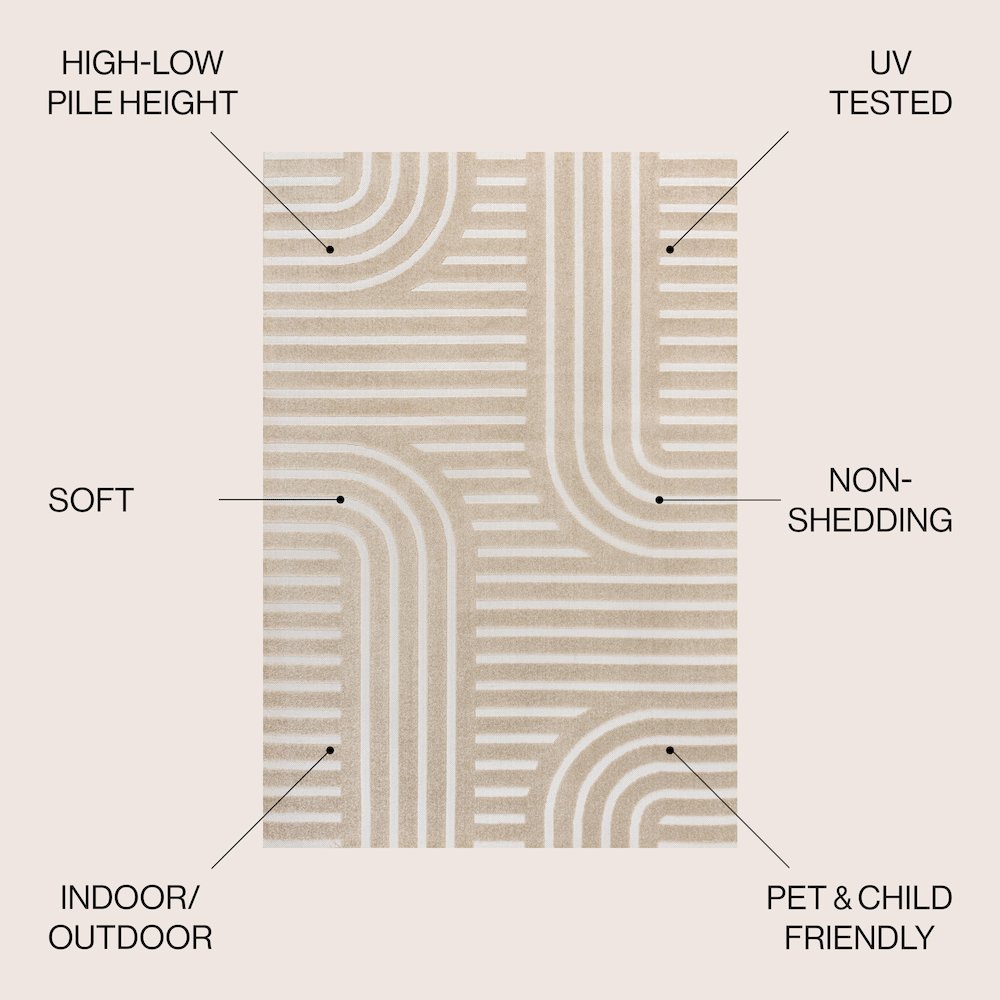 Anders High-Low MidCentury Modern Arch Stripe Two-Tone Indoor/Outdoor Area Rug. Picture 6