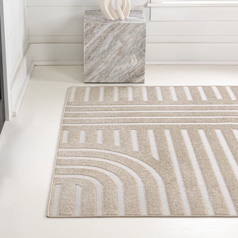 Anders High-Low MidCentury Modern Arch Stripe Two-Tone Indoor/Outdoor Area Rug. Picture 2