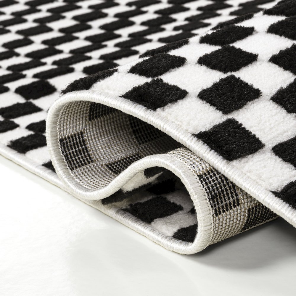 Finn High-Low Modern Minimalist Checkered Monotone Black/White Area Rug. Picture 5