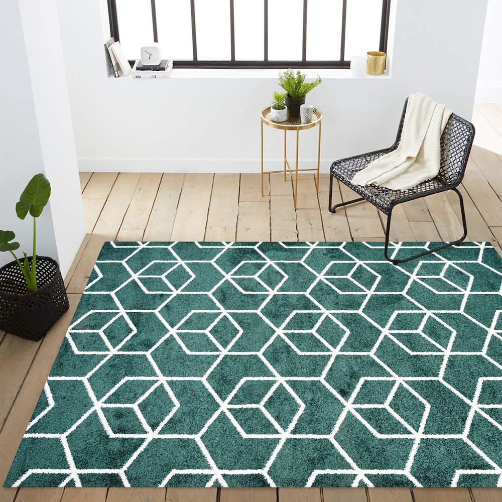 Tumbling Blocks Modern Geometric Area Rug. Picture 12