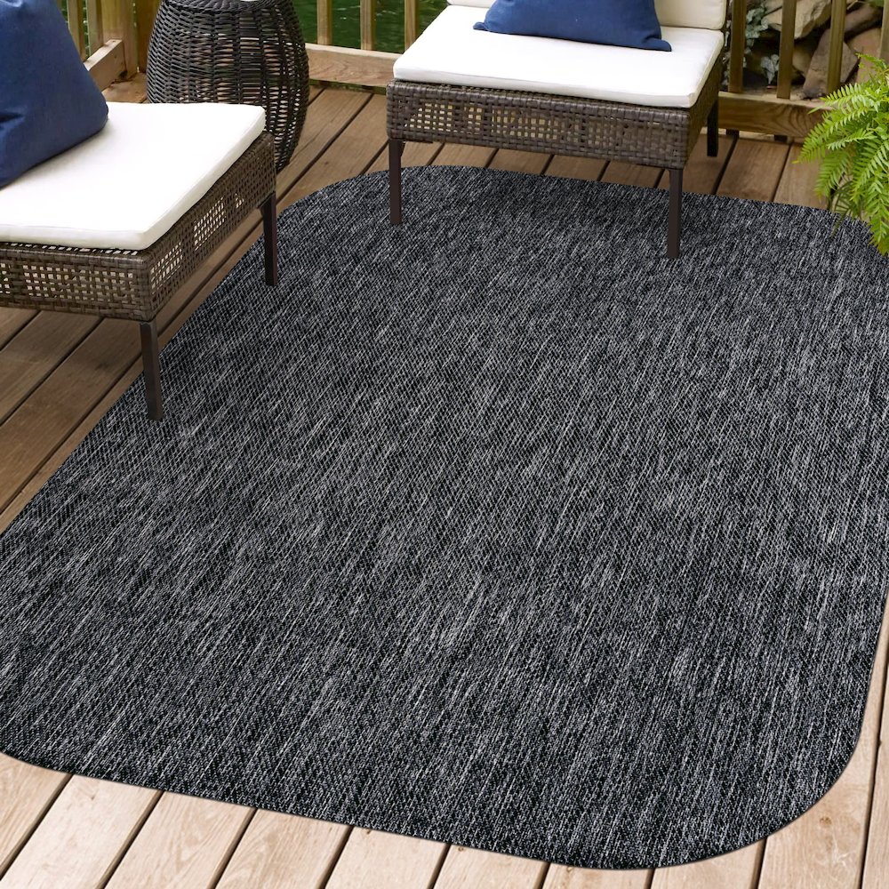 Miles Modern Minimalist Radius Corner Solid DarkIndoor/Outdoor Shaped  Rug. Picture 1