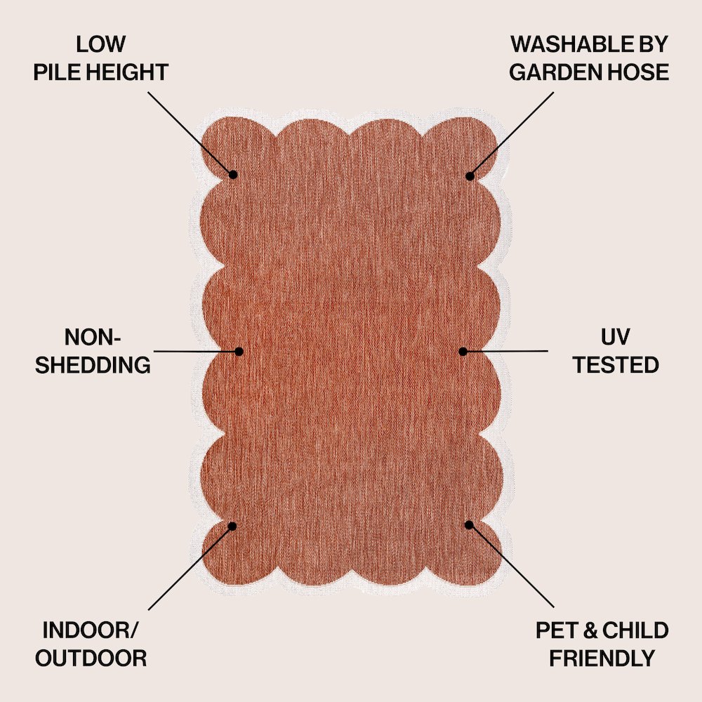 Alice Classic Cottage Two-Tone Scalloped Terra   Indoor/Outdoor Shaped  Rug. Picture 2