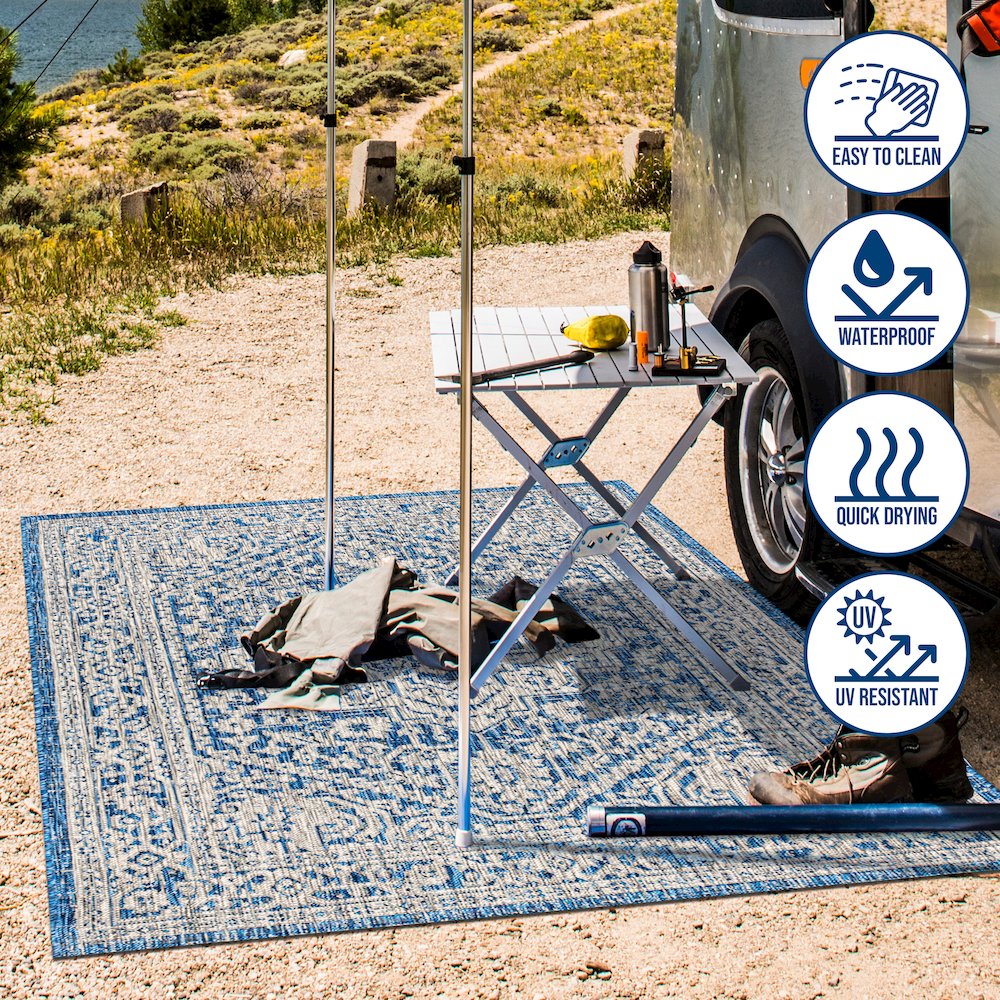 Sinjuri Medallion Textured Weave Indoor/Outdoor Area Rug. Picture 11