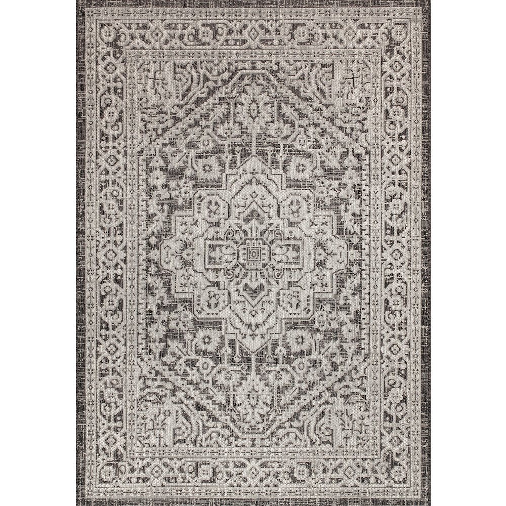Sinjuri Medallion Textured Weave Indoor/Outdoor Area Rug. Picture 1