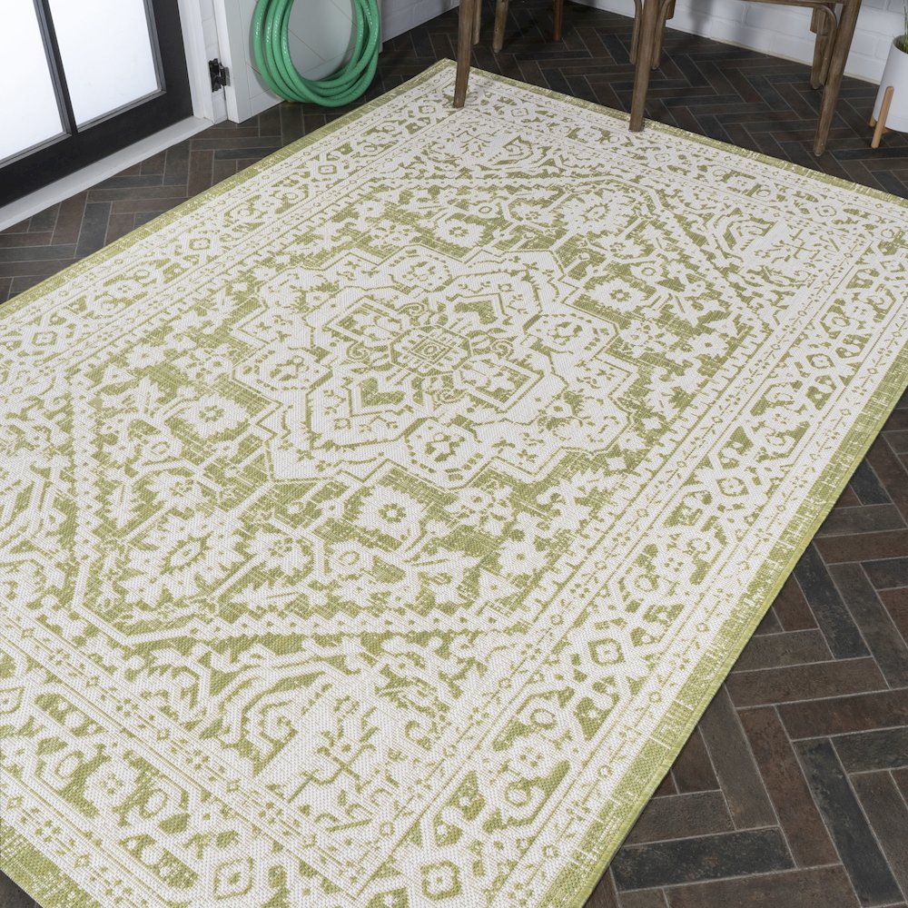 Sinjuri Medallion Textured Weave Indoor/Outdoor Area Rug. Picture 8