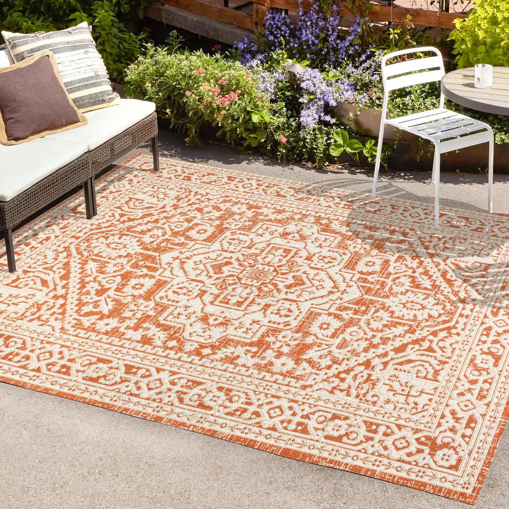 Sinjuri Medallion Textured Weave Indoor/Outdoor Area Rug. Picture 7