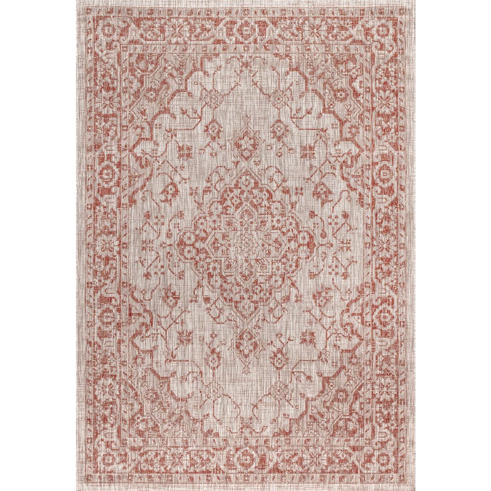 Rozetta Boho Medallion Textured Weave Indoor/Outdoor Area Rug. Picture 1