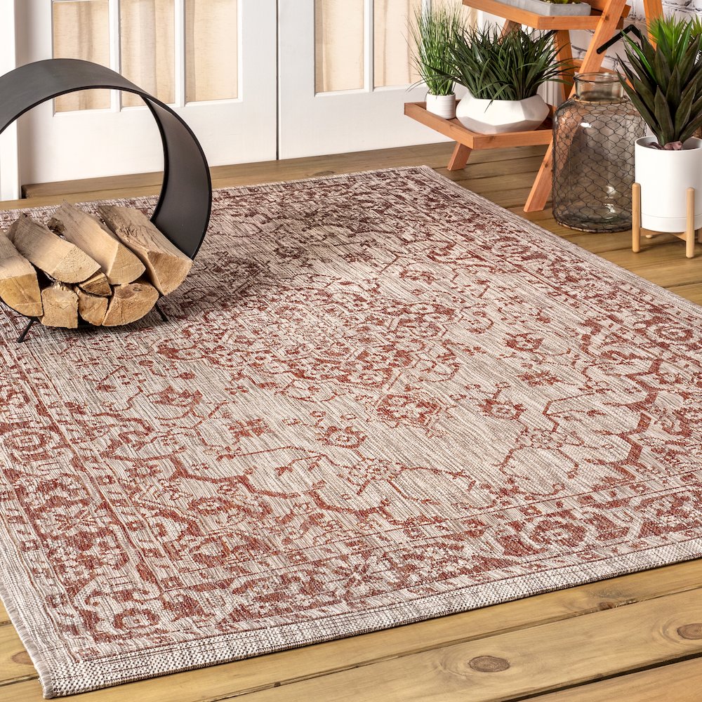 Rozetta Boho Medallion Textured Weave Indoor/Outdoor Area Rug. Picture 2