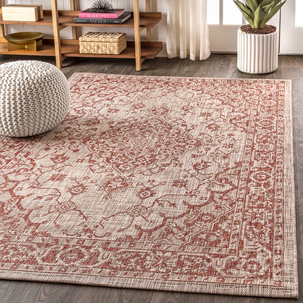 Rozetta Boho Medallion Textured Weave Indoor/Outdoor Area Rug. Picture 3