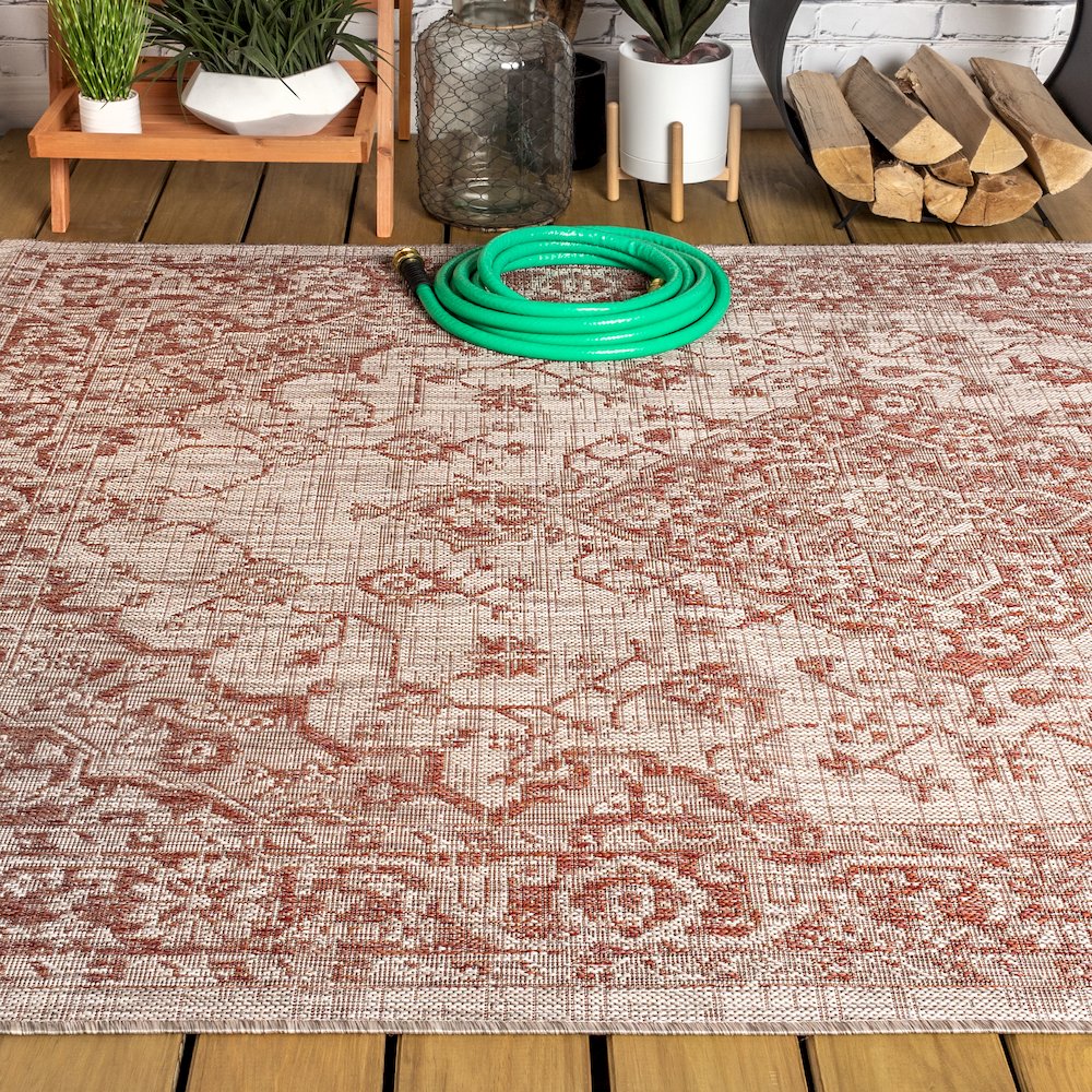 Rozetta Boho Medallion Textured Weave Indoor/Outdoor Area Rug. Picture 4