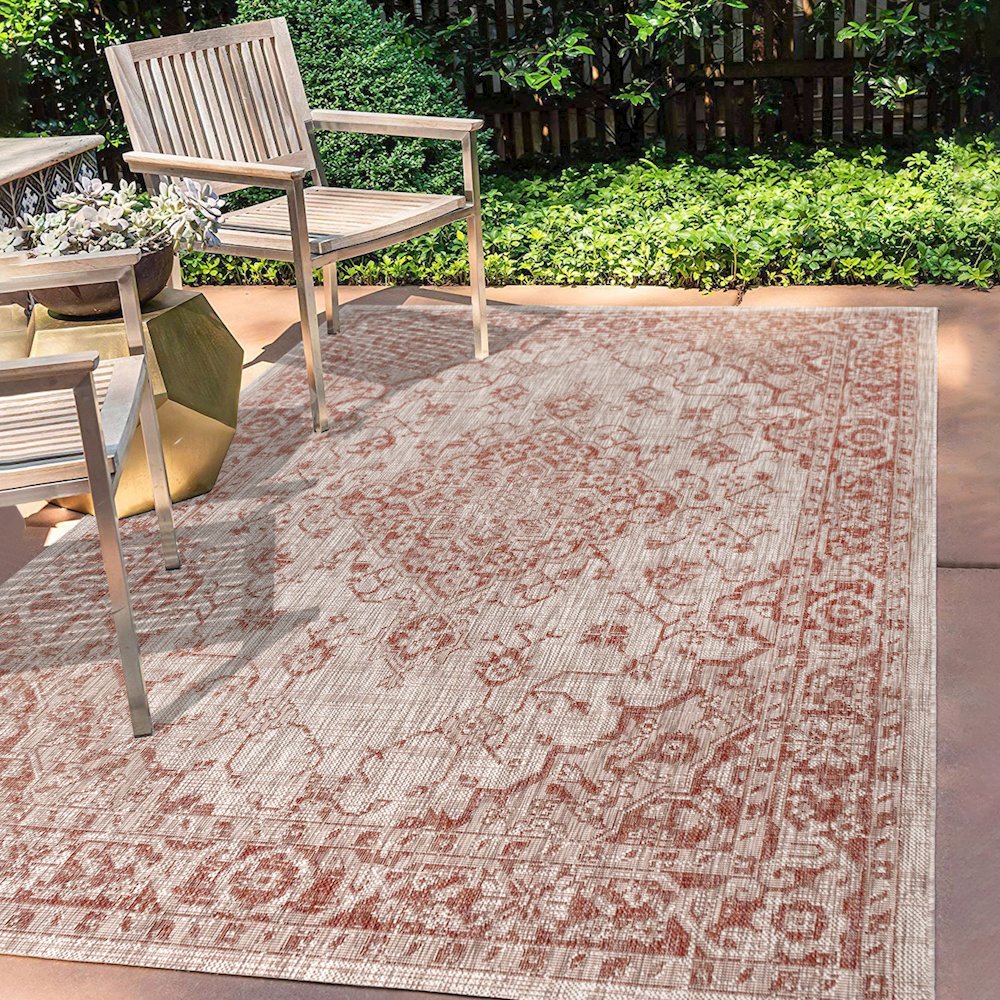Rozetta Boho Medallion Textured Weave Indoor/Outdoor Area Rug. Picture 5