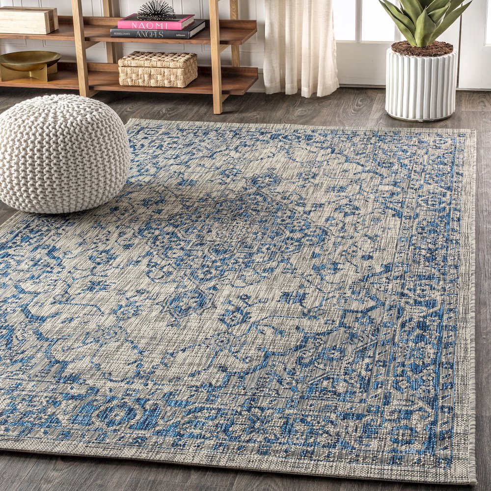 Rozetta Boho Medallion Textured Weave Indoor/Outdoor Area Rug. Picture 3