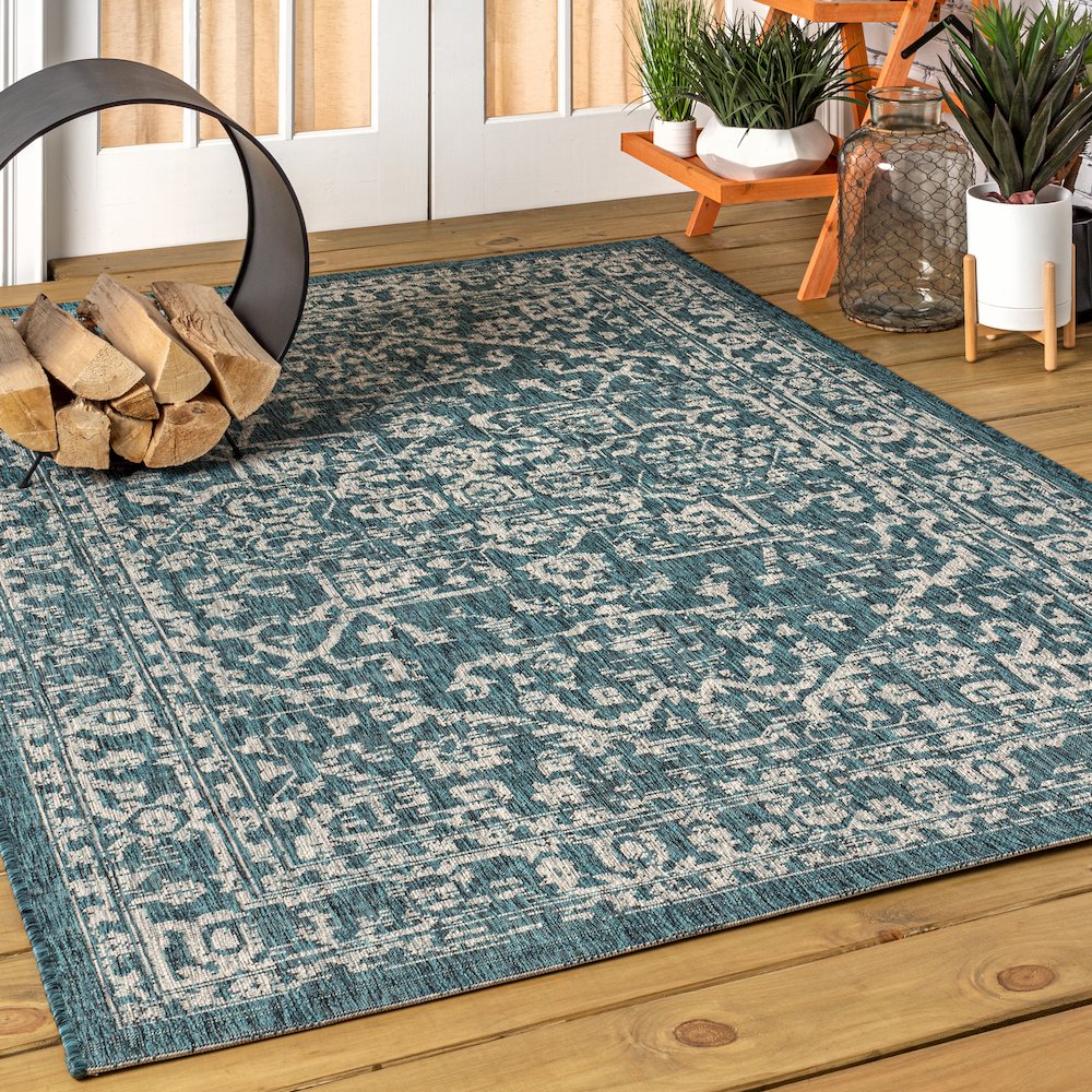 Malta Bohemian Medallion Textured Weave Indoor/Outdoor Area Rug. Picture 2