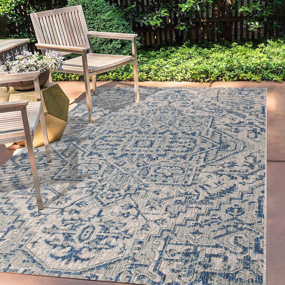 Estrella Bohemian Medallion Textured Weave Indoor/Outdoor Area Rug. Picture 5