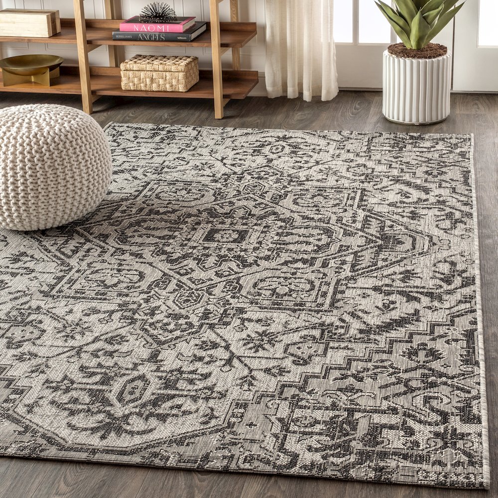 Estrella Bohemian Medallion Textured Weave Indoor/Outdoor Area Rug. Picture 3