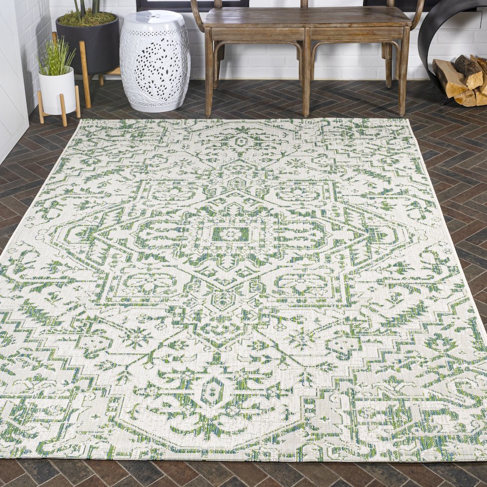 Estrella Bohemian Medallion Textured Weave Indoor/Outdoor Area Rug. Picture 8