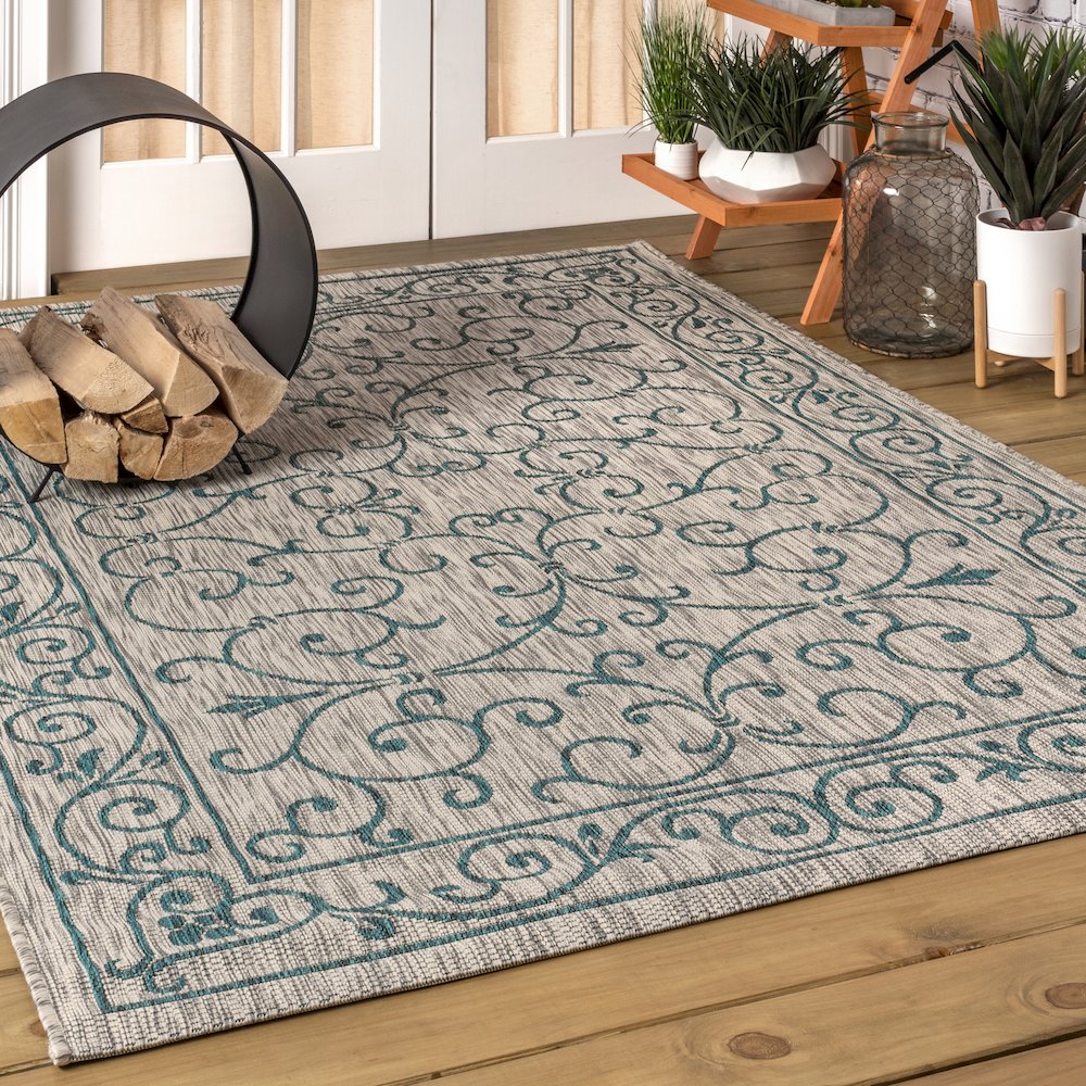 Charleston Vintage Filigree Textured Weave Indoor/Outdoor Area Rug. Picture 2