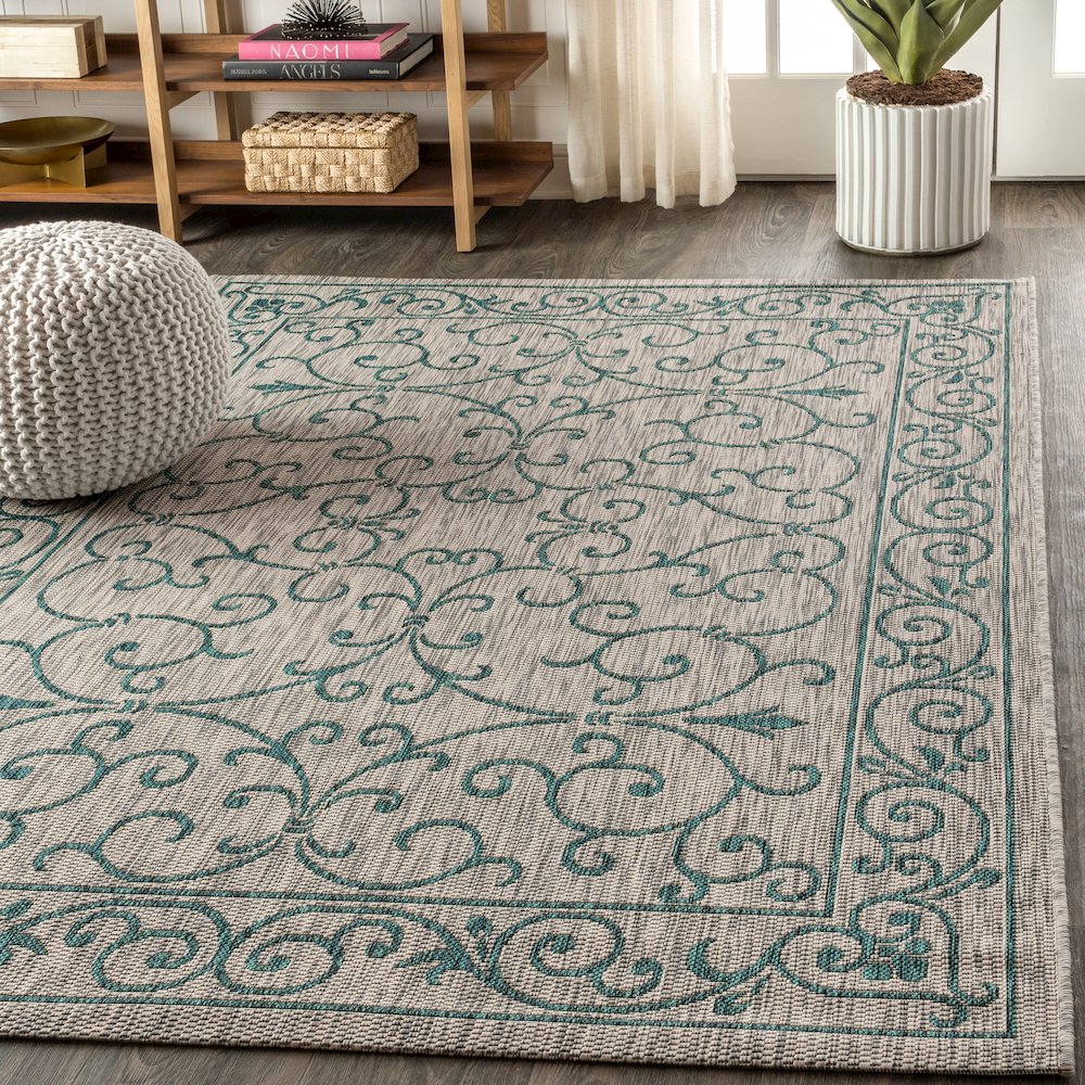 Charleston Vintage Filigree Textured Weave Indoor/Outdoor Area Rug. Picture 3