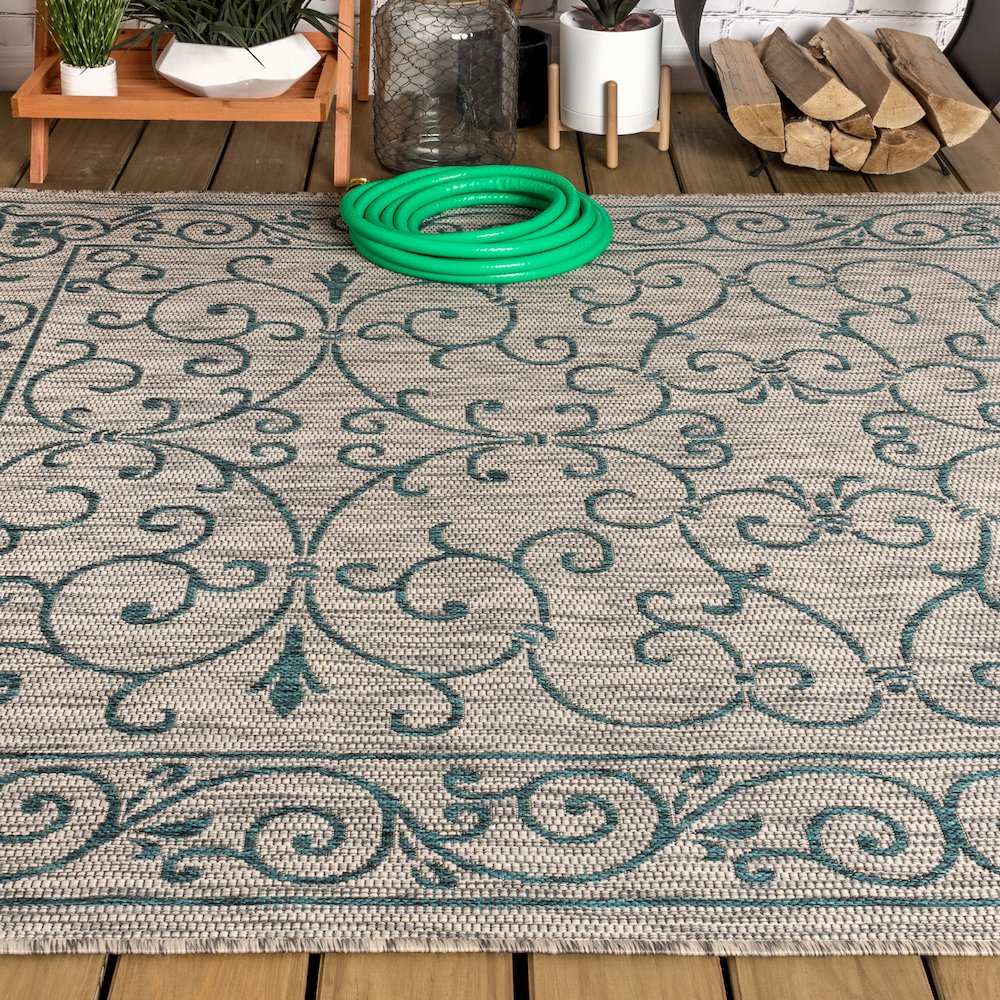 Charleston Vintage Filigree Textured Weave Indoor/Outdoor Area Rug. Picture 4