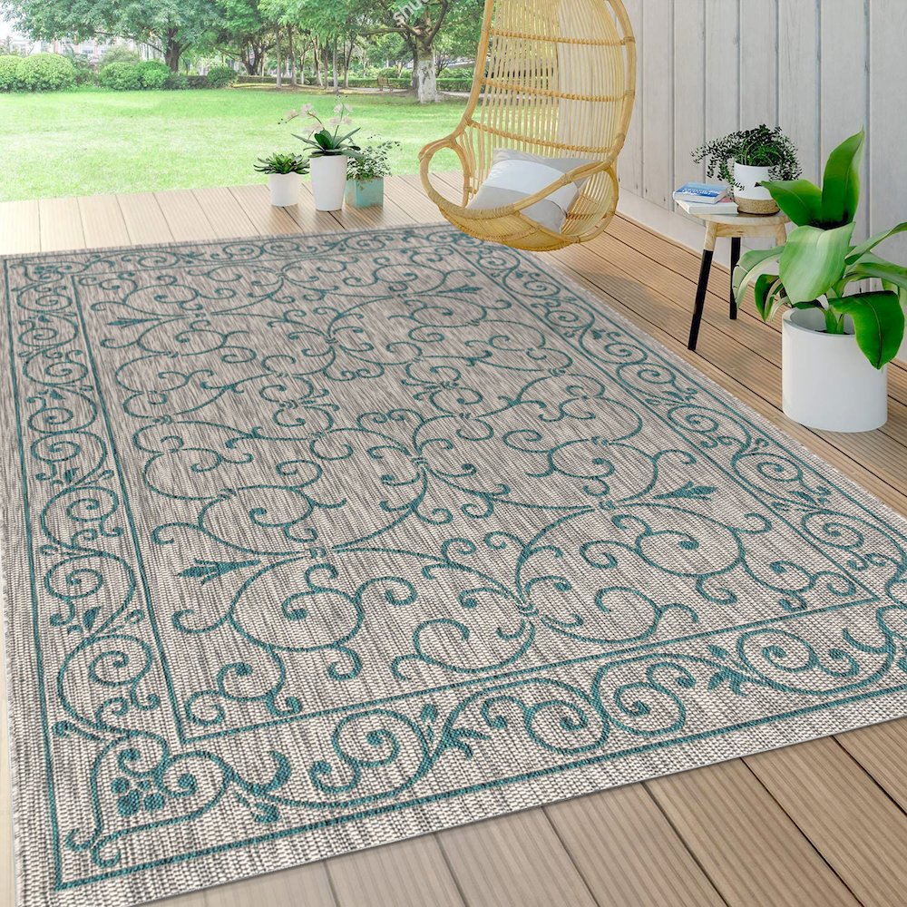 Charleston Vintage Filigree Textured Weave Indoor/Outdoor Area Rug. Picture 5