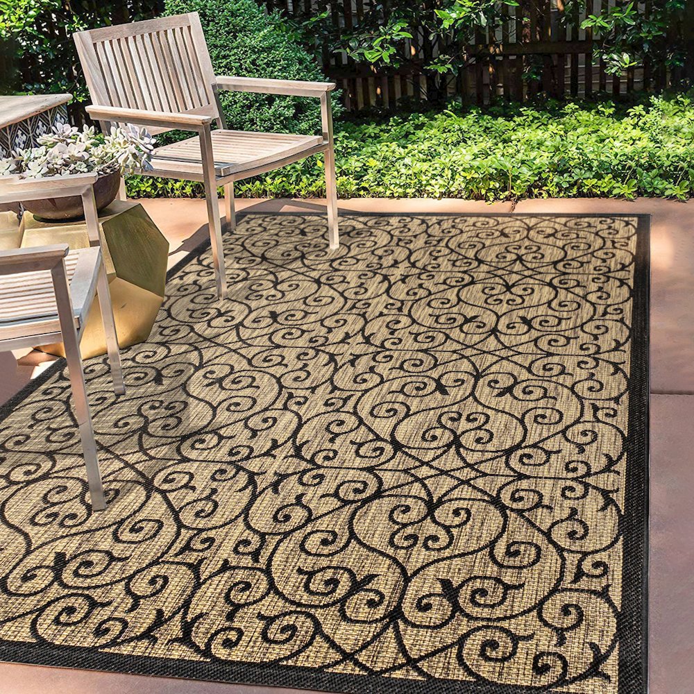 Madrid Vintage Filigree Textured Weave Indoor/Outdoor Area Rug. Picture 5