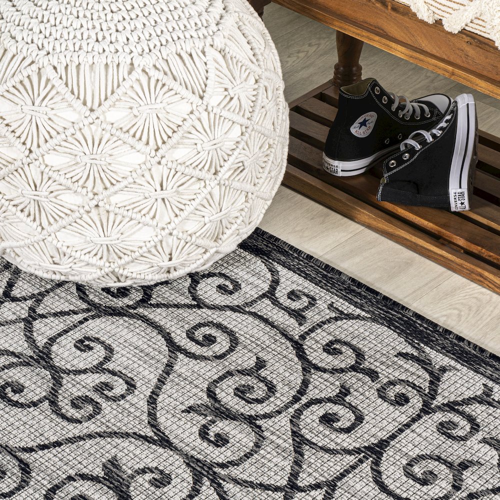 Madrid Vintage Filigree Textured Weave Indoor/Outdoor Area Rug. Picture 11