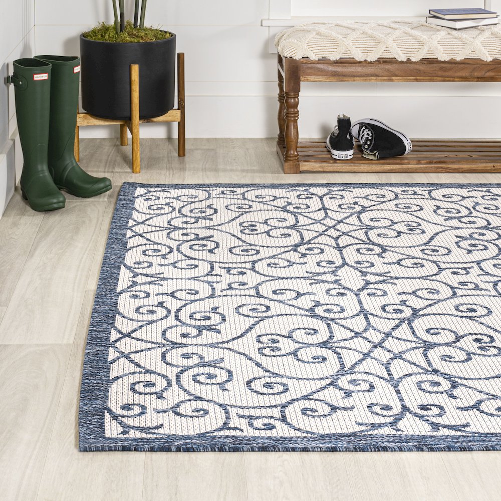 Madrid Vintage Filigree Textured Weave Indoor/Outdoor Area Rug. Picture 3